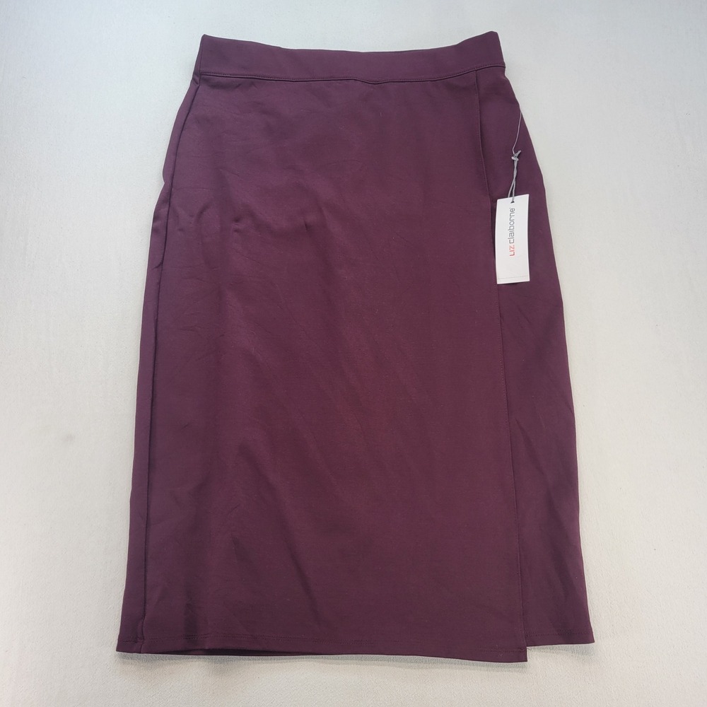 Liz Claiborne Pencil Skirt Womens Medium Burgundy Wrap Front Midi